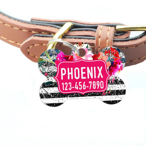 Joyful Moose Personalized Floral Watercolor Pet ID Tag — One or Two Sided