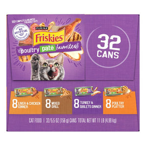 Wellness Chicken Adult Cat 32ct 5.5oz Friskies Pate Poultry Favorite's Variety Pack