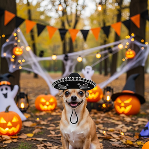 Rubie's Pet Sombrero Black Silver Adjustable Chin Strap Fun Party Outfit Hat
