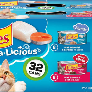Purina Chicken Adult Cat 32ct 5.5oz Friskies Fish-a-licious Variety Pack