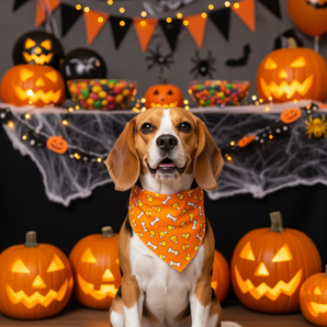 Halloween Aria Trick Treat Dog Bandana 19" Bright Orange Bones Candy Fun Accessory