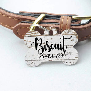 Joyful Moose Personalized Wood Grain Pet ID Tag — One or Two Sided