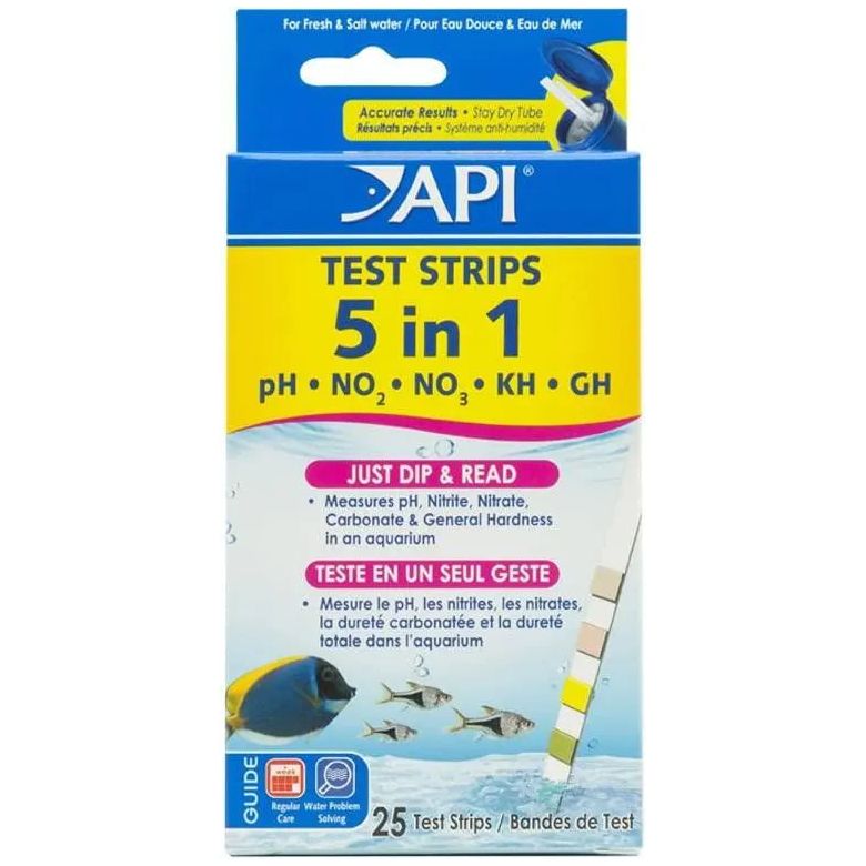 API 5-IN-1 Test Strips Freshwater and Saltwater Aquarium 25-Count Box API