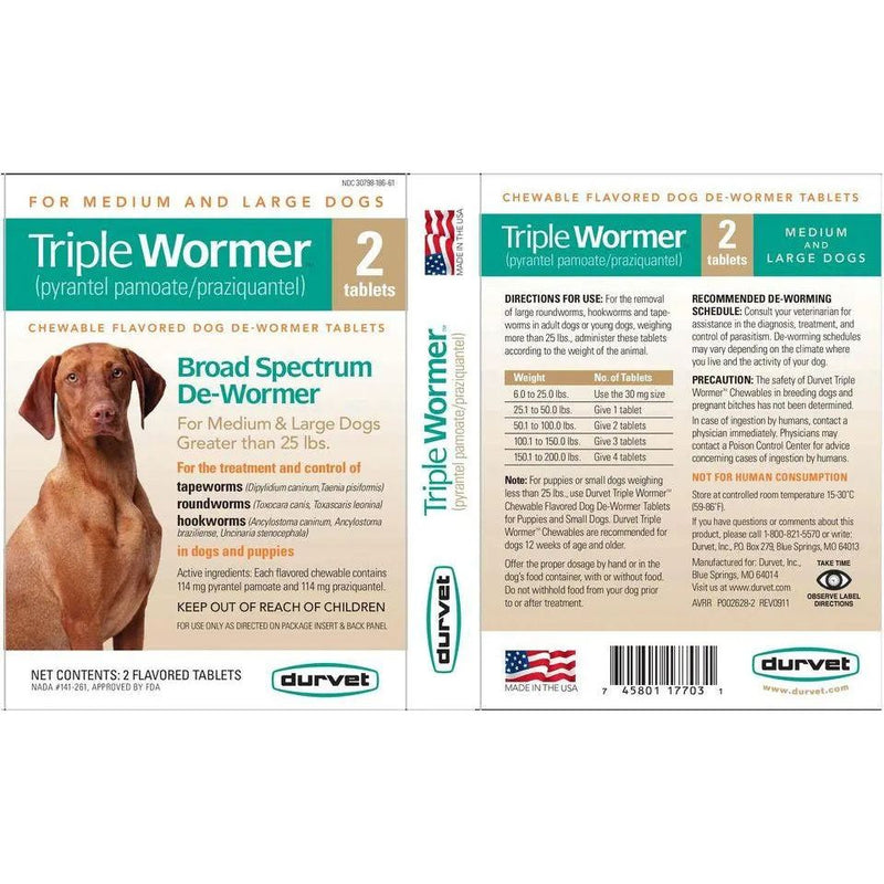 Durvet Triple Wormer 7 Way Dog Puppy Dewormer Durvet