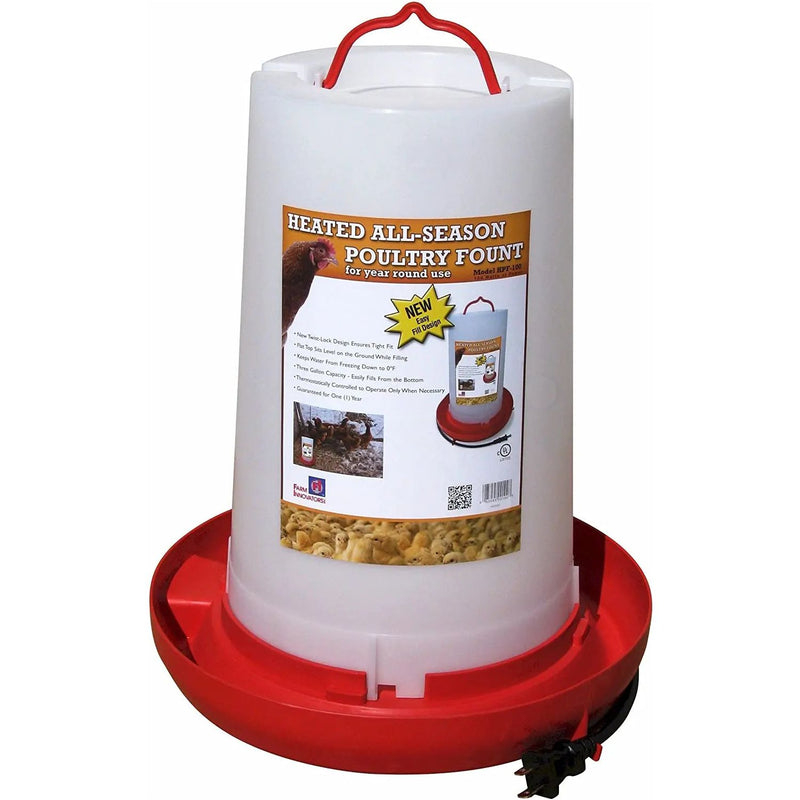 Farm Innovators All-Seasons Heated Plastic Poultry Fountain 3 Gal Farm Innovators