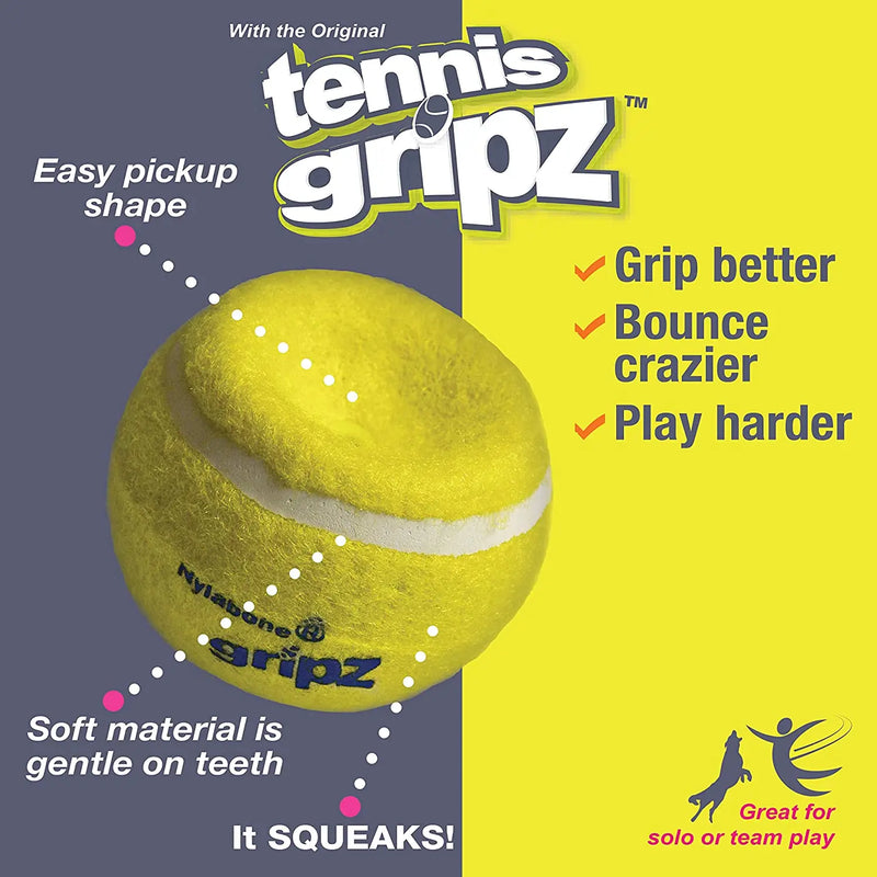 Nylabone Power Play Dog Toys Tennis Ball Gripz Tennis, Large 2CT Nylabone