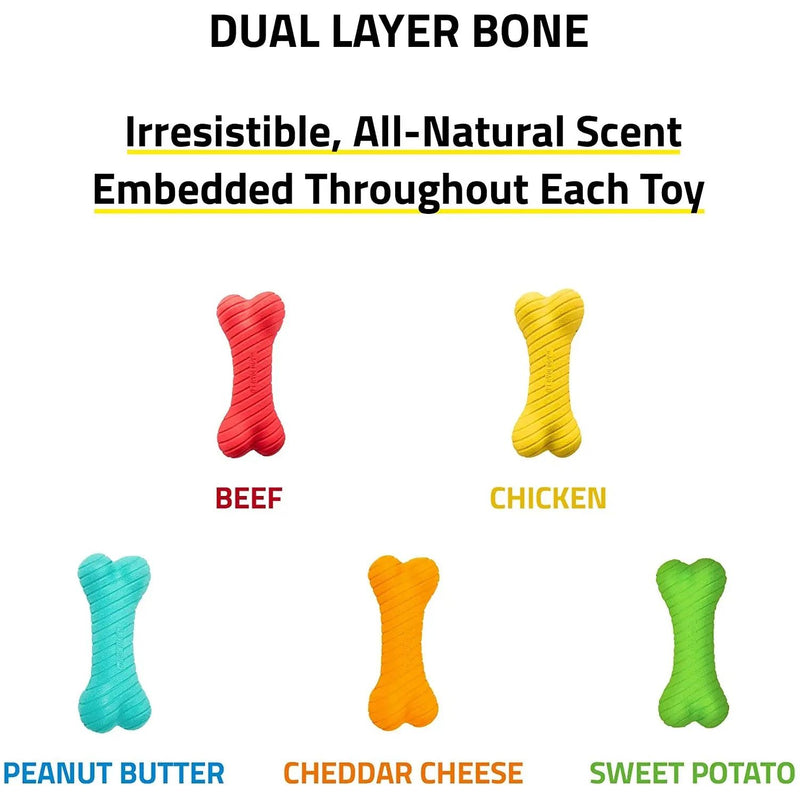 Playology Dual Layer Bone Dog Toy All Natural Chicken, Small PLAYOLOGY