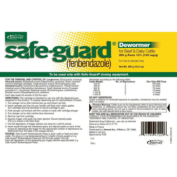 Safe-Guard 290 Gram Beef Dairy Cattle Wormer Paste Dewormer 1Tube Intervet