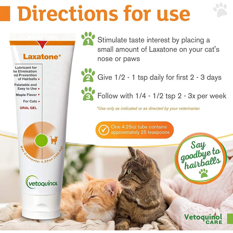 Vetoquinol Laxatone Oral Hairball Lubricant Gel Maple Flavor for Cats 4.25 oz. Vetoquinol