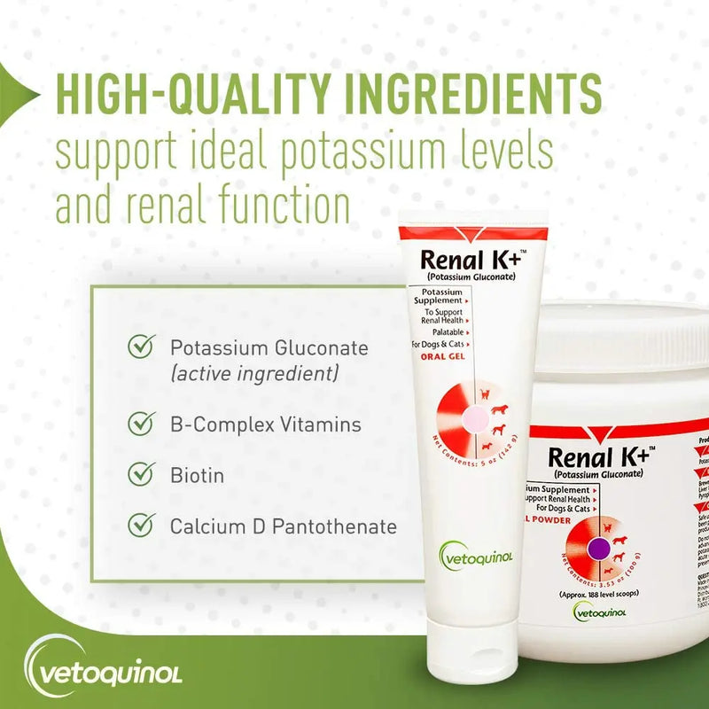 Vetoquinol Renal K + Potassium Gluconate & Vitamin B Oral Gel Cats & Dogs 5 oz. Vetoquinol