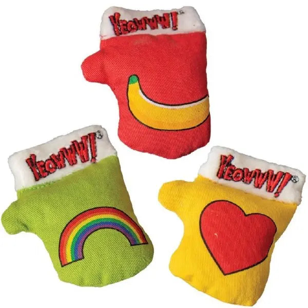 Yeowww! Holiday Catnip Kitten Mittens Cat Toy Yellow Heart Yeowww!