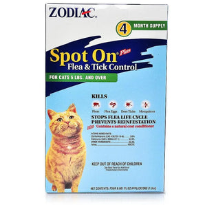 Zodiac Flea & Tick Spot On for Cats 5lbs and Over, 4 Month Supply Zodiac