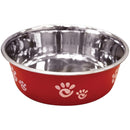 Spot Barcelona Stainless Steel Paw Print Dog Bowl Raspberry 64 oz Ethical Pet Products